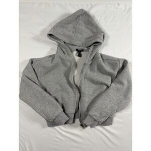 Forever 21 Kids Girls Gray Cropped Zip Up Hoodie Size 9/10 Fleece Lined Jacket